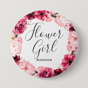 Badge Rond 7,6 Cm Couronne florale chic bordeaux et rose pour fillet