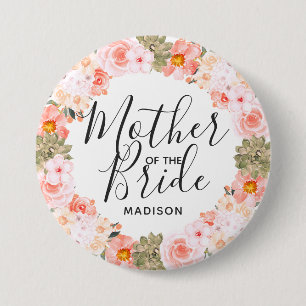 Badge Rond 7,6 Cm Couronne florale chic pêche menthe pour la mère de