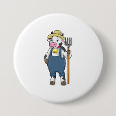 Badge Rond 7,6 Cm Cow as Farmer with Pitchfork (Devant)