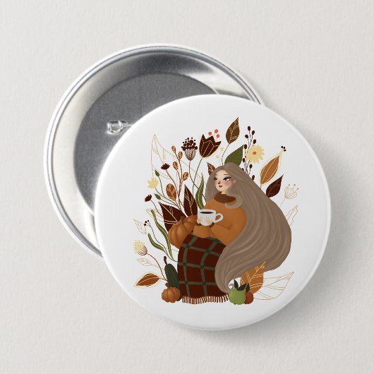 Badge Rond 7,6 Cm Cozy Autumn Girl (Devant & derrière)