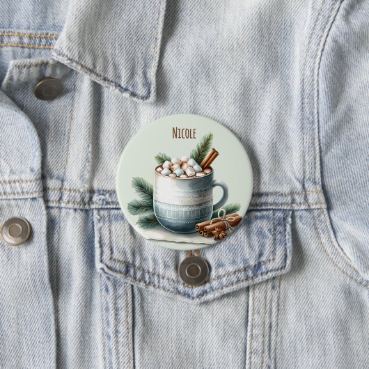 Badge Rond 7,6 Cm Cozy Winter Cocoa Marshmallow Scene (En situation)