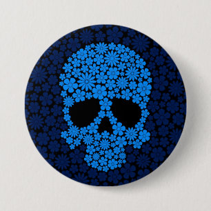 Badge Rond 7,6 Cm Crâne bleu de fleurs sauvages