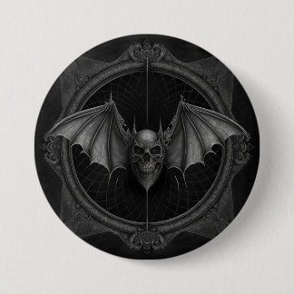 Badge Rond 7,6 Cm Crâne de chauve-souris Gothique foncé, Ai Généré D