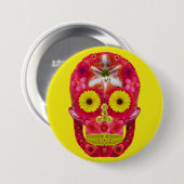 Badge Rond 7,6 Cm Crâne de fleurs 6 (Devant & derrière)