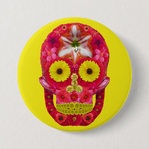 Badge Rond 7,6 Cm Crâne de fleurs 6