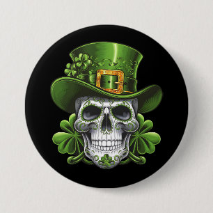 Badge Rond 7,6 Cm Crâne de sucre Saint-Patrick Shamrock