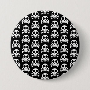 Badge Rond 7,6 Cm crâne effrayant sur fond noir