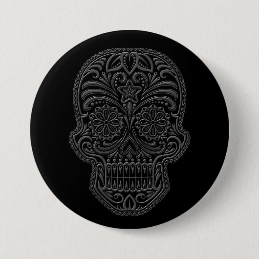 Badge Rond 7,6 Cm Crâne foncé complexe de sucre (Devant)