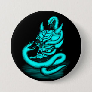 Badge Rond 7,6 Cm Crâne - Tête diabolique avec serpent