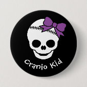 Badge Rond 7,6 Cm Cranio Crâne fille avec botte violette (Devant)