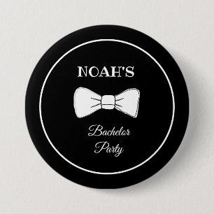 Badge Rond 7,6 Cm Cravate Bow Noir & Blanc Moderne Chic Bachelor Par
