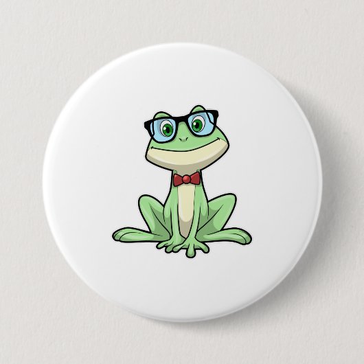 Badge Rond 7,6 Cm Cravate de lunettes pour étudiants Nerd grenouille (Devant)