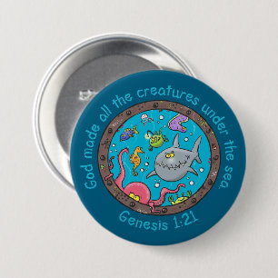 Badge Rond 7,6 Cm Créatures marines drôles bande dessinée verset bib
