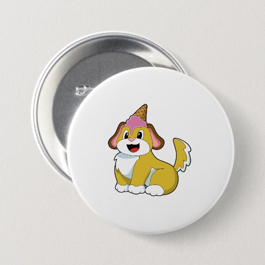 Badge Rond 7,6 Cm Crème glacée Chien avec gaufre (Devant & derrière)