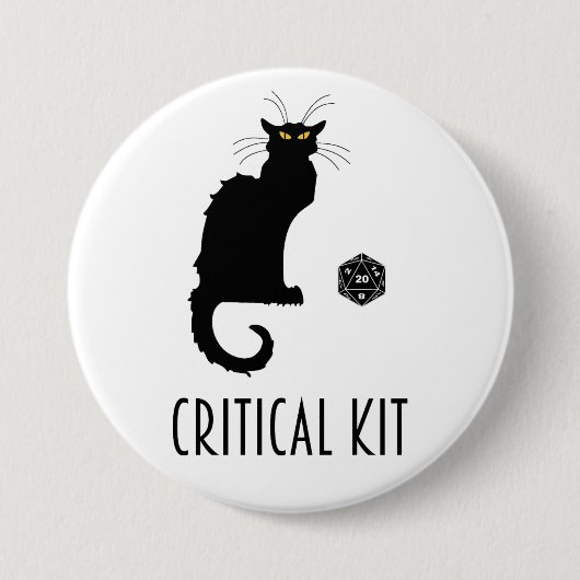 Badge Rond 7,6 Cm Critical Kit Funny Cat D20 RPG Tabletop Gaming (Devant)