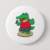 Badge Rond 7,6 Cm Crocodile aux fleurs (Devant)