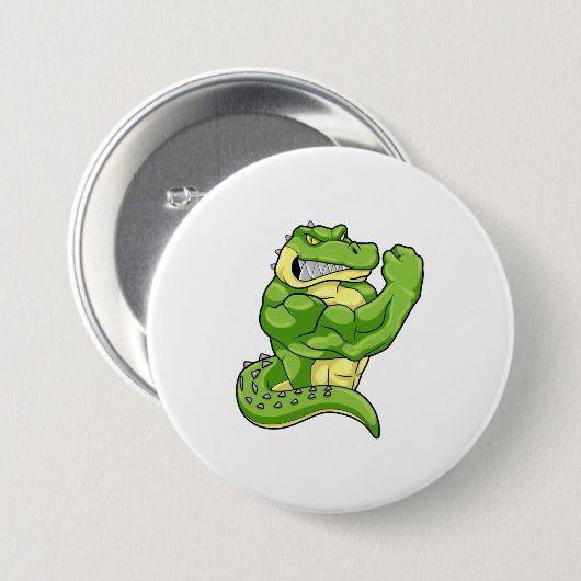Badge Rond 7,6 Cm Crocodile comme Bodybuilder & grands Muscles (Devant & derrière)