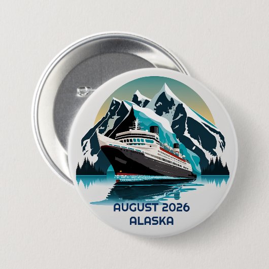 Badge Rond 7,6 Cm Croisière Navire Océan Alaska mountain (Devant & derrière)