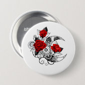 Badge Rond 7,6 Cm Croissant mécanique avec roses rouges (Devant & derrière)