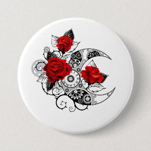 Badge Rond 7,6 Cm Croissant mécanique avec roses rouges