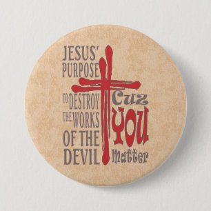 Badge Rond 7,6 Cm Croix du Christ sang rouge gouttes Cuz You Matt