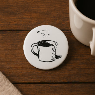 Badge Rond 7,6 Cm Croquis de tasse à café dessiné à la main Minimali