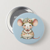 Badge Rond 7,6 Cm Cuisine Florale Souris Couronne Fleur (Devant & derrière)