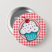 Badge Rond 7,6 Cm Cupcake mignonne sur En vichy rouge et blanc (Devant & derrière)