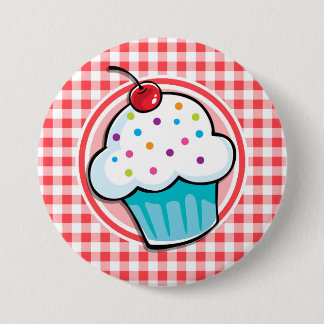Badge Rond 7,6 Cm Cupcake mignonne sur En vichy rouge et blanc