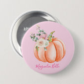 Badge Rond 7,6 Cm Cute Blush Rose Spring Floral Petit Nom Citrouille (Devant & derrière)