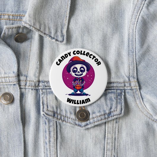Badge Rond 7,6 Cm Cute Candy Collector Skeleton Boys Halloween (En situation)
