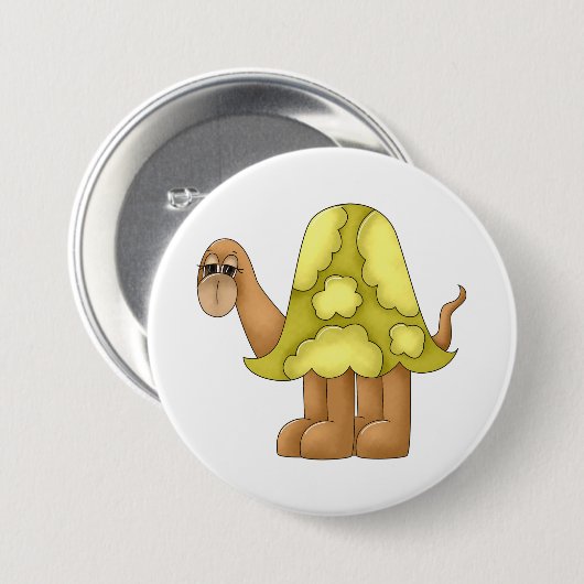 Badge Rond 7,6 Cm Cute Cartoon Turtle with Puffy Green Shell (Devant & derrière)