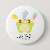 Badge Rond 7,6 Cm Cute I Love Dairy Traite Frog (Devant)