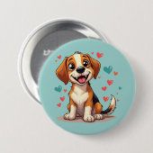 Badge Rond 7,6 Cm Cute Kawaii Beagle avec Coeurs Jouer Chien (Devant & derrière)