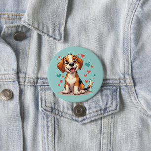 Badge Rond 7,6 Cm Cute Kawaii Beagle avec Coeurs Jouer Chien
