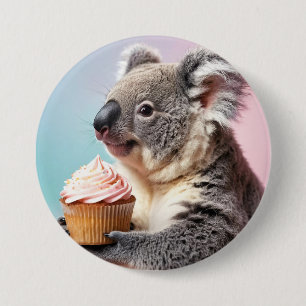 Badge Rond 7,6 Cm Cute Koala Avec Cupcake Pastel Gradient