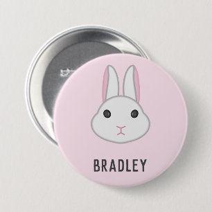 Badge Rond 7,6 Cm Cute lapin blanc sur rose