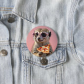 Badge Rond 7,6 Cm Cute Meerkat avec lunettes et pizza (En situation)