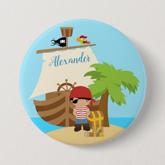 Badge Rond 7,6 Cm Cute Pirate Boy & A Big Ship Custom Name (Devant)