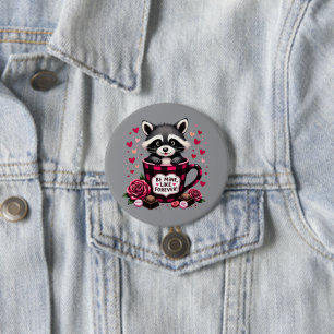 Badge Rond 7,6 Cm Cute Raccoon Valentine Buffalo Plaid