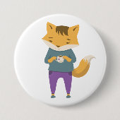 Badge Rond 7,6 Cm Cute renard avec tasse de thé (Devant)