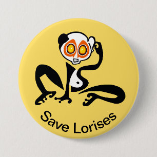 Badge Rond 7,6 Cm Cute Save LORISES - Graphique animal en voie de di