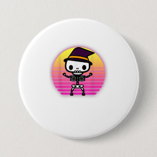 Badge Rond 7,6 Cm Cute squelette Halloween Rétro Vaporware Hommes