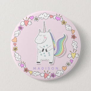 Badge Rond 7,6 Cm Cute Unicorn - Personnalisée Pink Girls