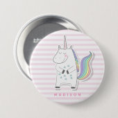 Badge Rond 7,6 Cm Cute Unicorne - rose rayé (Devant & derrière)