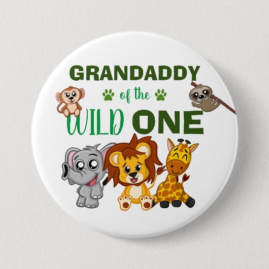 Badge Rond 7,6 Cm Cute Wild One Jungle Safari Zoo Animal Grandaddy (Devant)