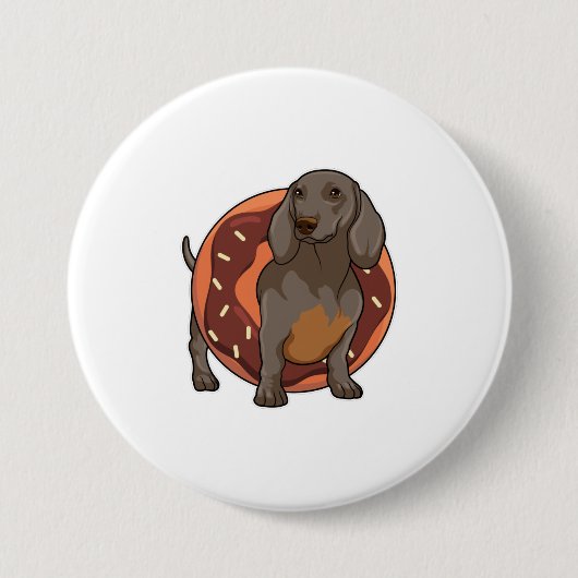 Badge Rond 7,6 Cm Dachshund avec Donut (Devant)