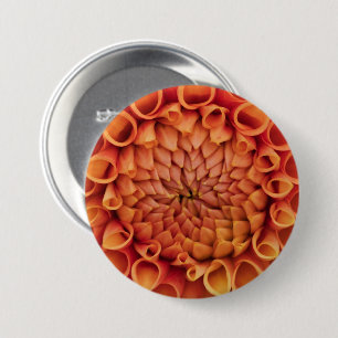 Badge Rond 7,6 Cm Dahlia Fleur Orange Centre