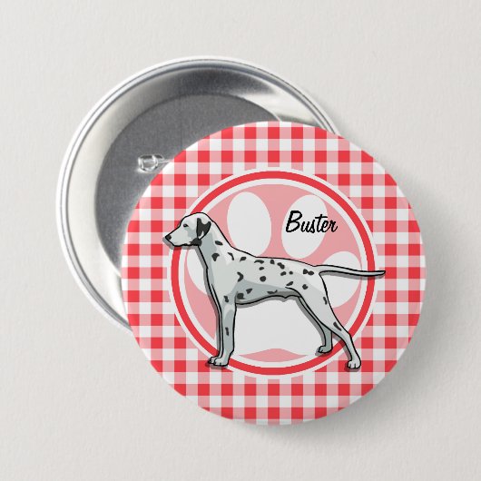 Badge Rond 7,6 Cm Dalmatien; En vichy rouge et blanc (Devant & derrière)