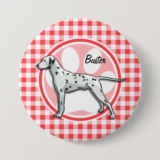 Badge Rond 7,6 Cm Dalmatien; En vichy rouge et blanc (Devant)